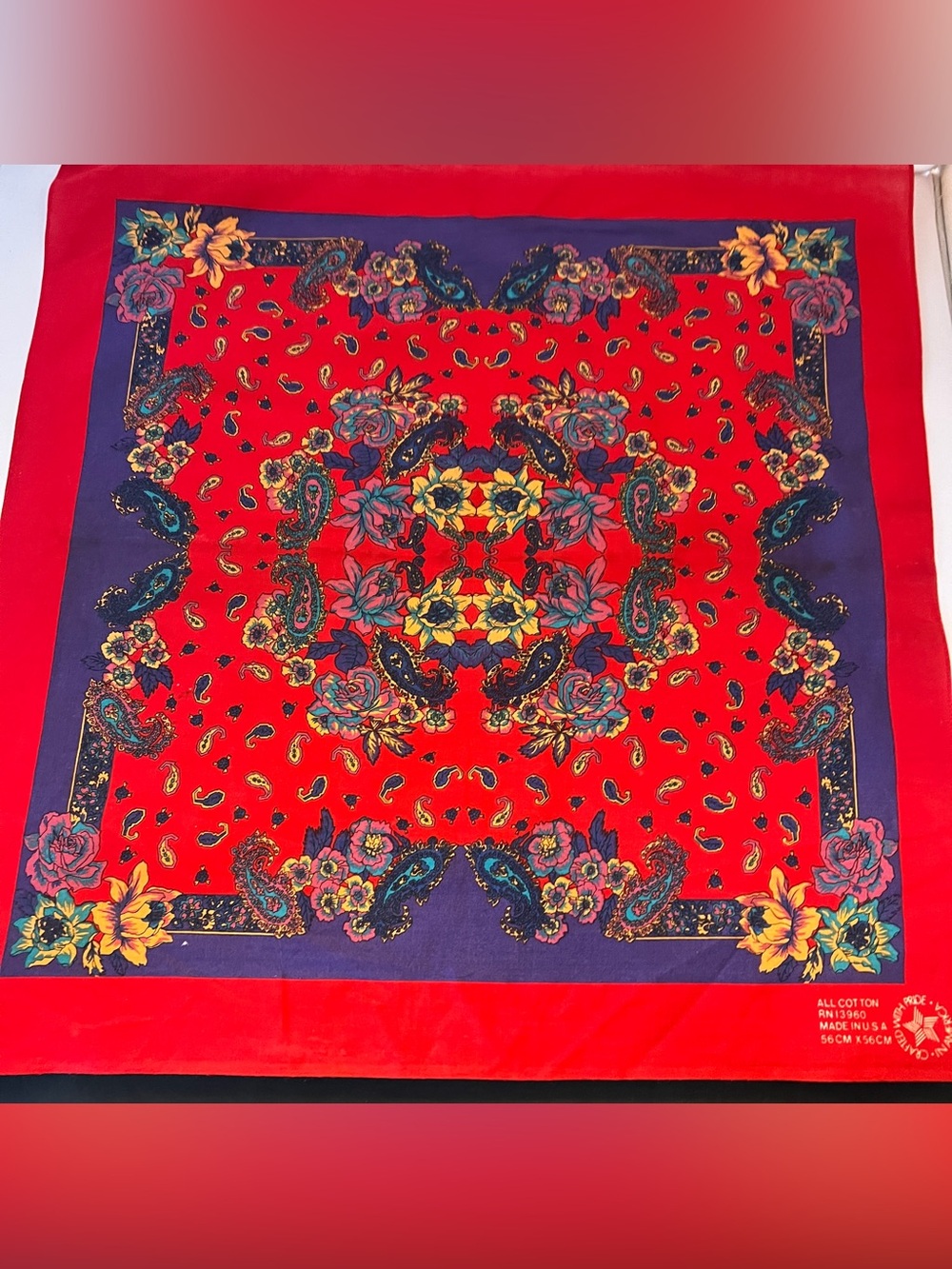 VTG Cotton USA 13960 Bandana Red Floral Paisley